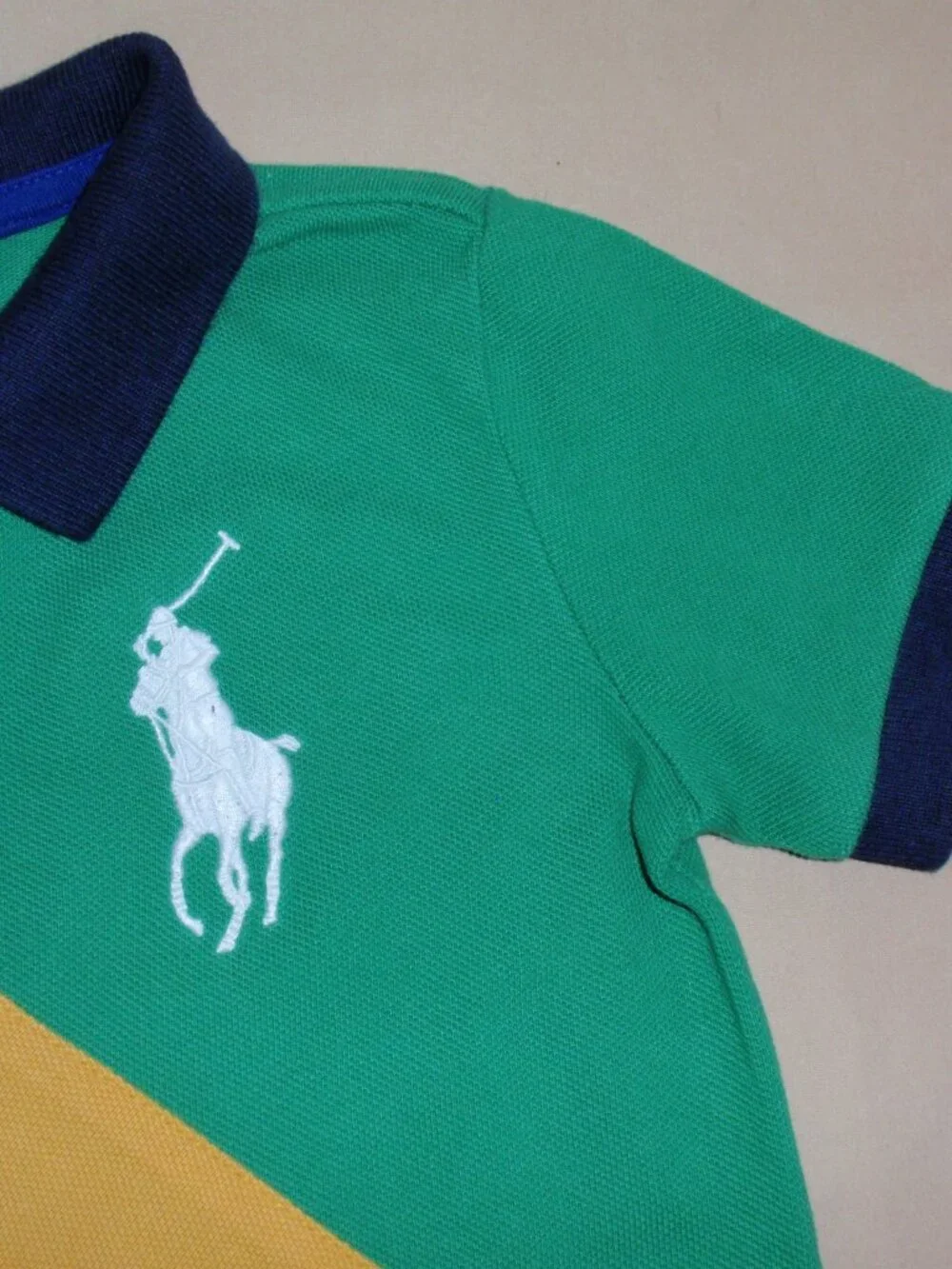 Lot of 2 Ralph Lauren Bear Colorblock Short Sleeve Pique Polos Sz 18m 2t